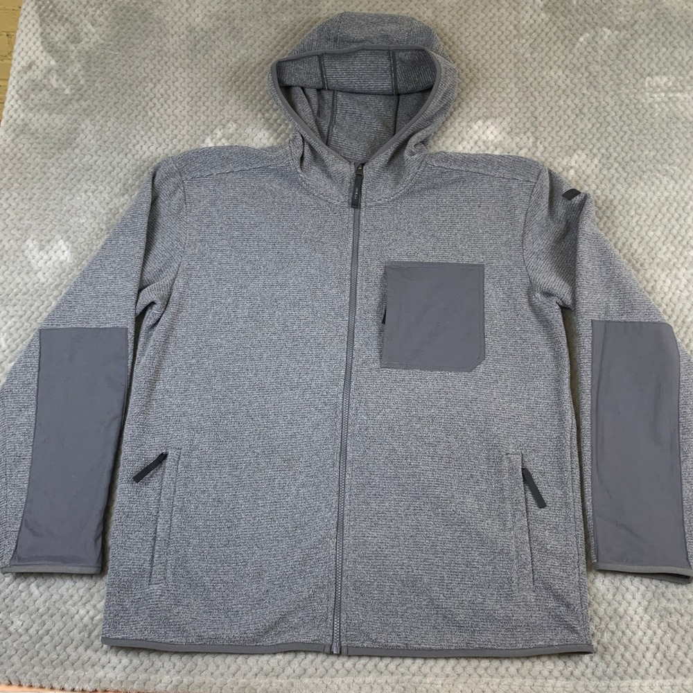 Prana Mens XL Hooded Sweater Fleece Full Zip Jacket Gray Outdoor Hiking